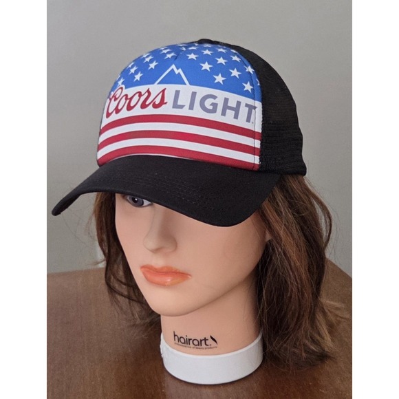 Coors Light Usa Trucker Hat Snap Back Mesh Red White Blue Merica - Picture 1 of 9